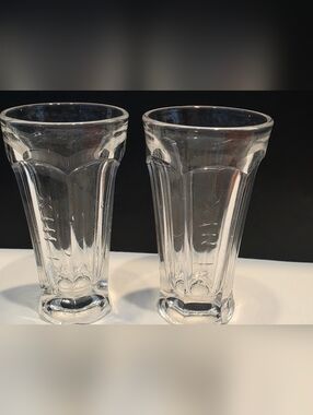 Pair of Vintage Phenix 5 Oz Clear Juice Glasses 5" Tall Houston?1940's